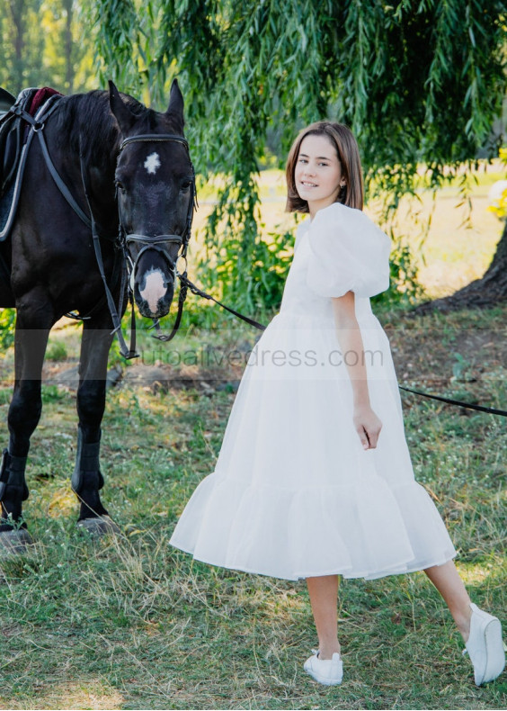 Puffy Sleeves Organza Short Flower Girl Dress